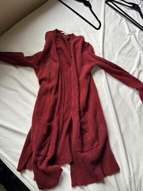 Wool blend Cozy Longline Open-Front Women's Cardigan Sweater - Deep Burgundy